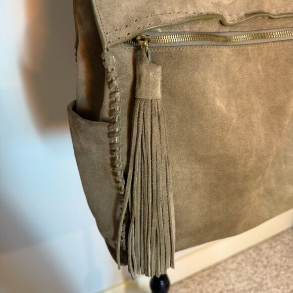 HOBO Sandy Nutmeg Brown Lure Suede Boho Hobo Shoulder Bag Tassel Snap Closure - Picture 4 of 16